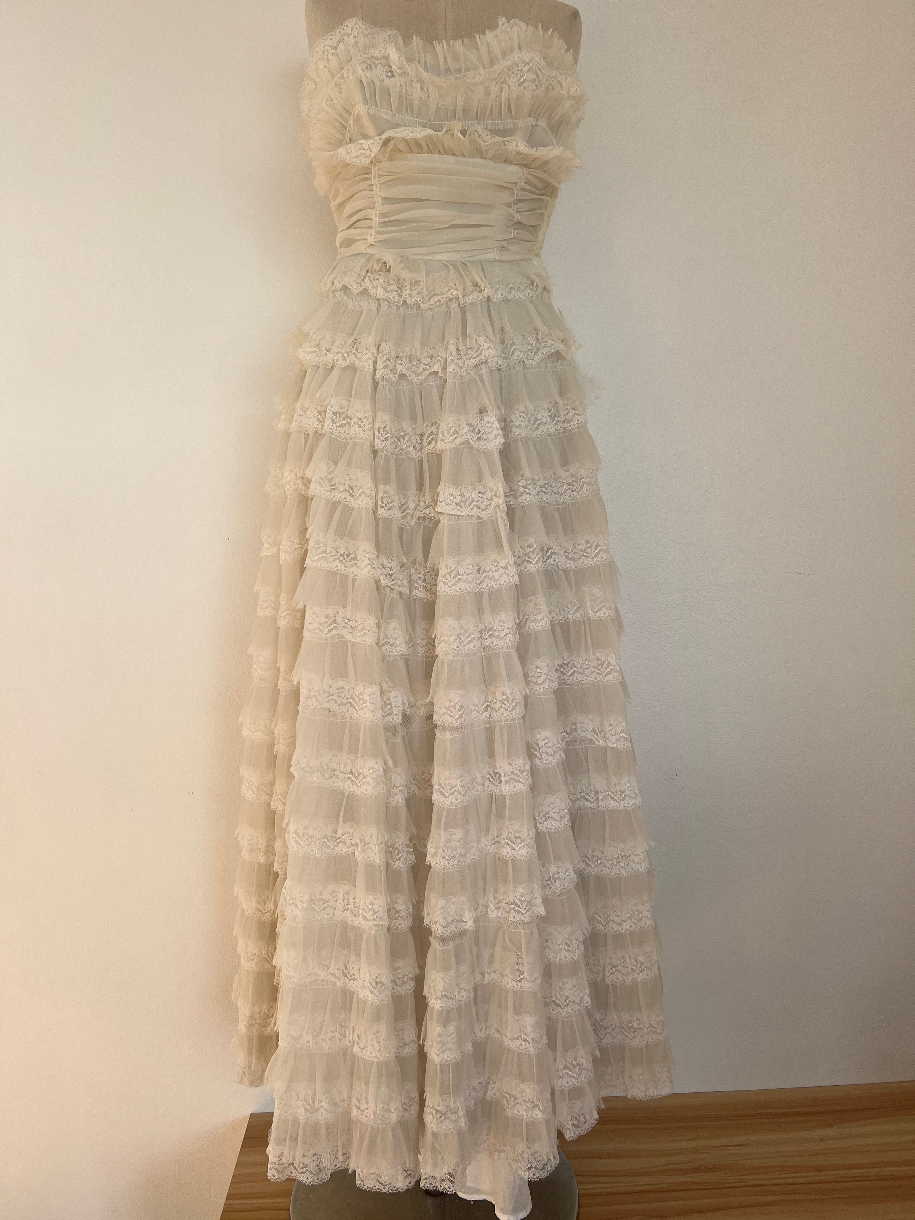 1950s Strapless Frill Dress