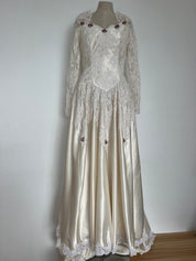 1970s Lace and Satin Princess Dress