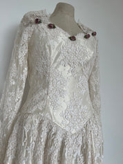 1970s Lace and Satin Princess Dress