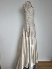 1970s Lace and Satin Princess Dress