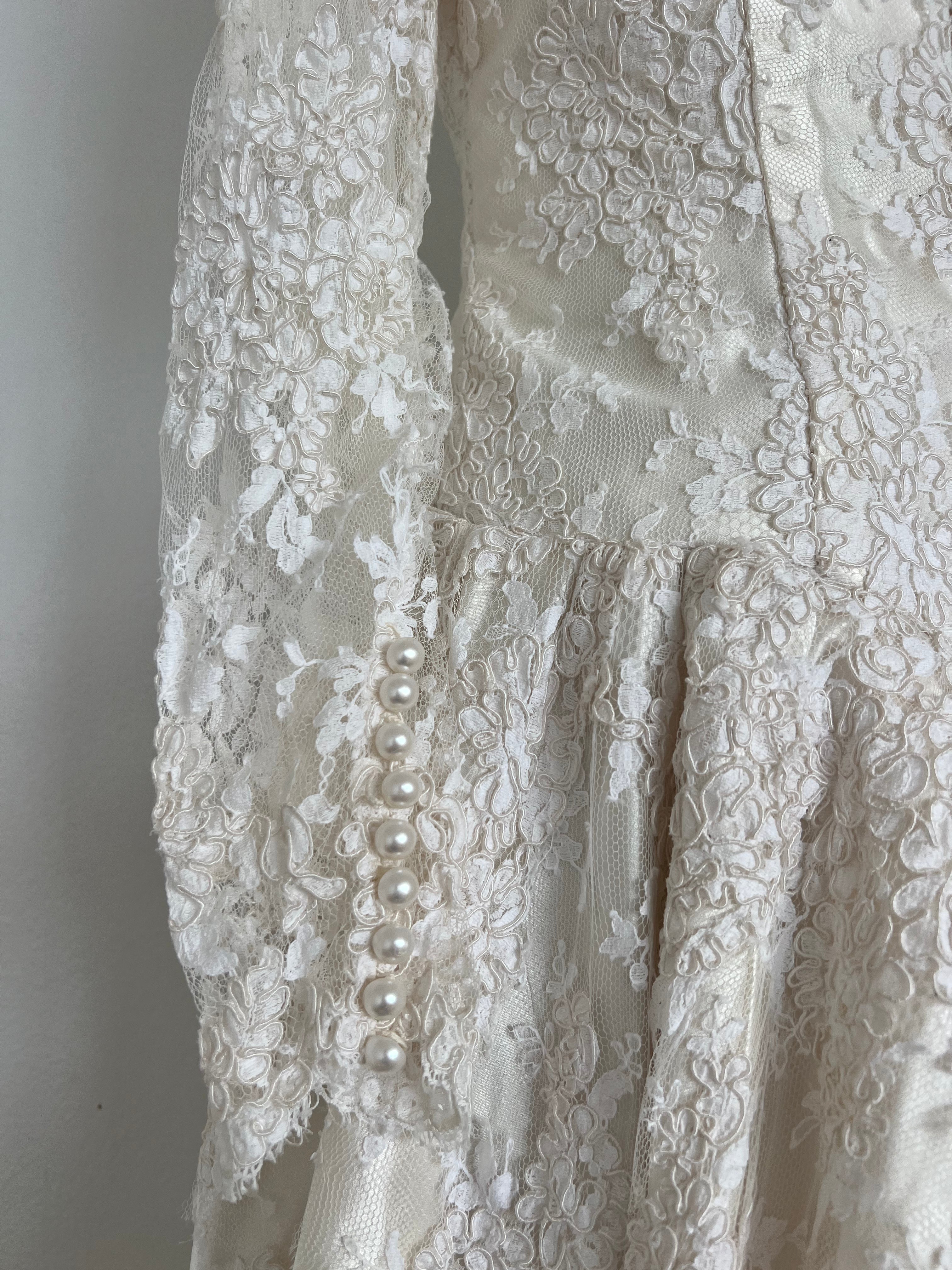 1970s Lace and Satin Princess Dress