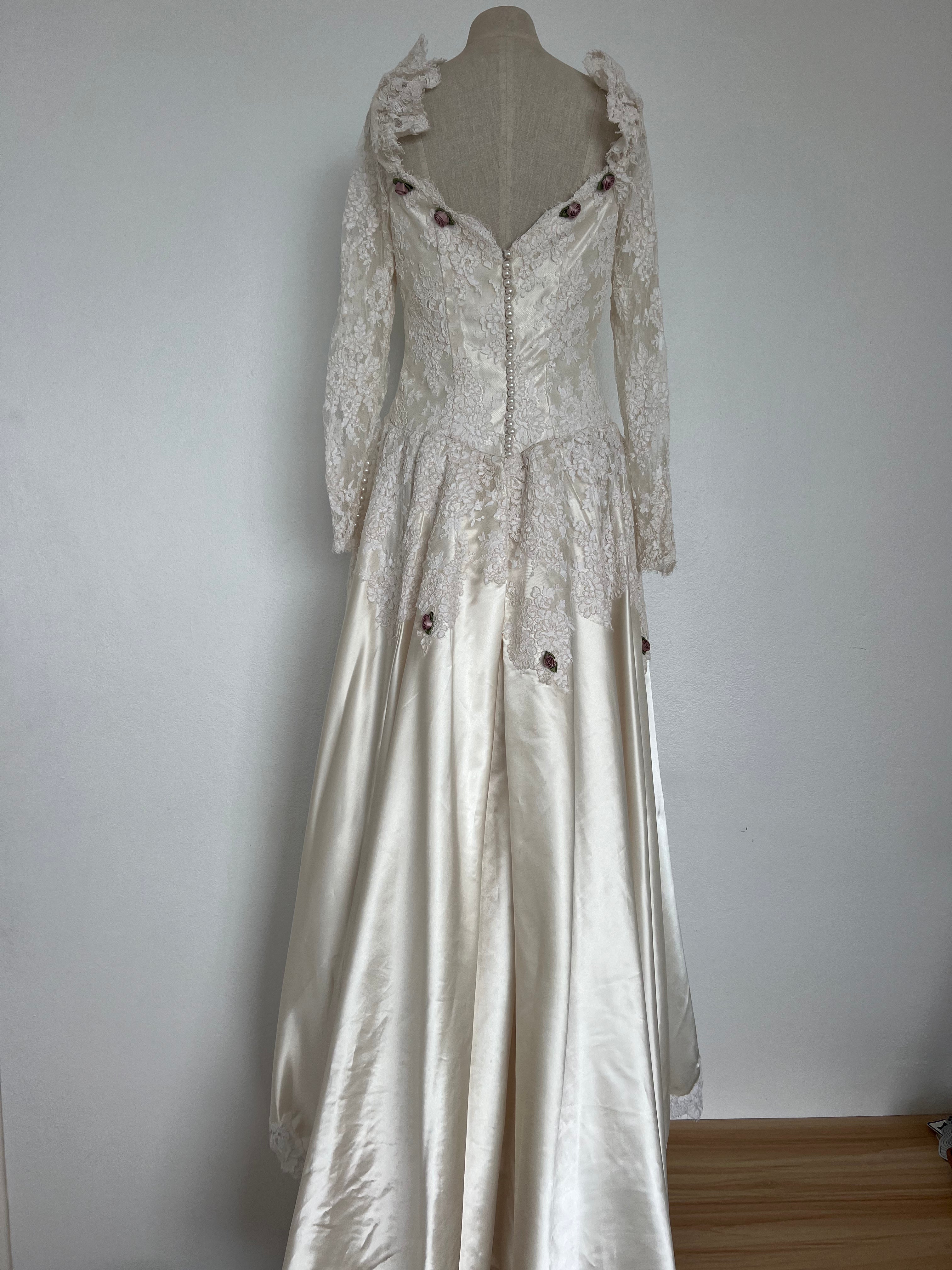 1970s Lace and Satin Princess Dress