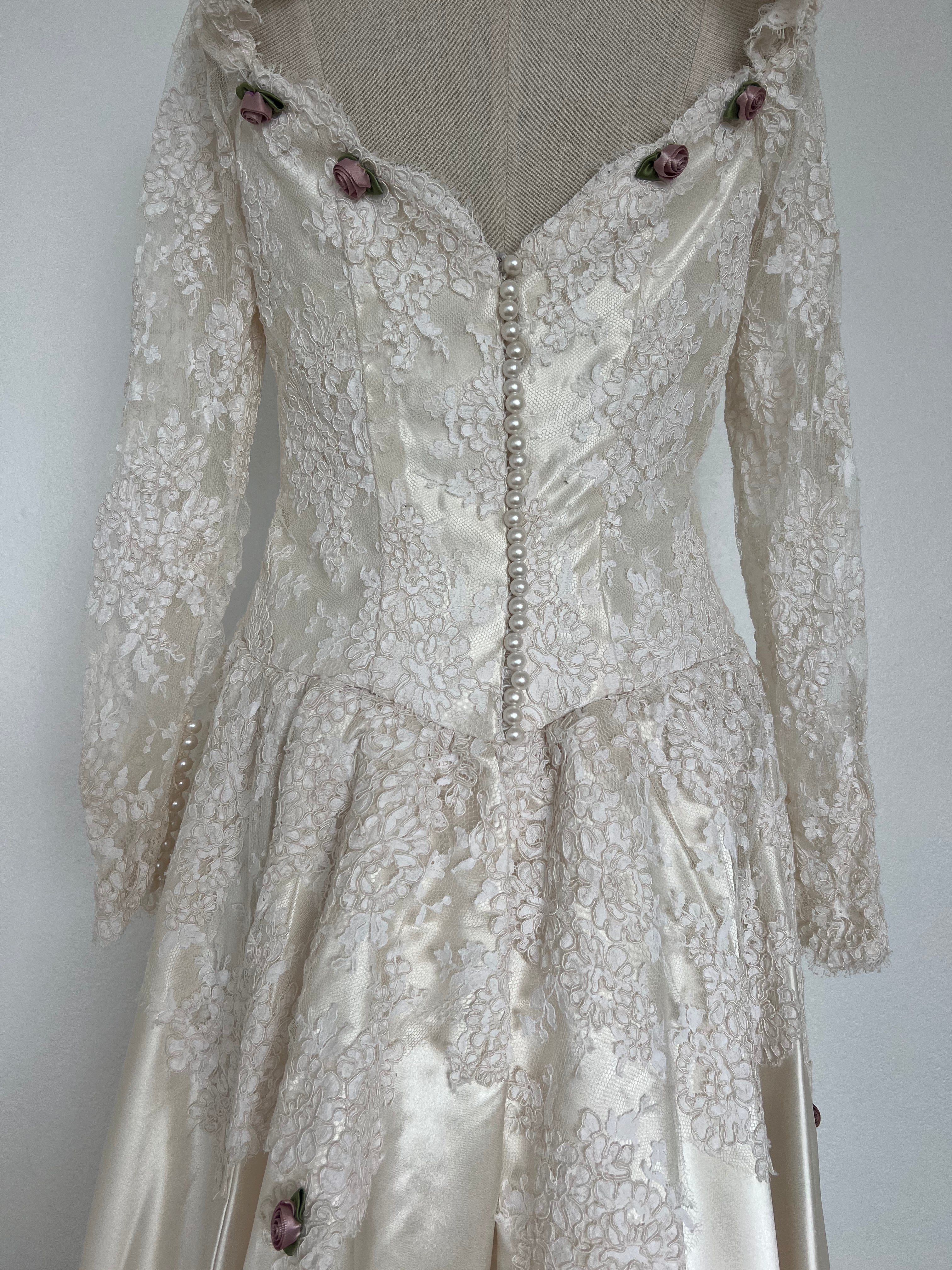 1970s Lace and Satin Princess Dress