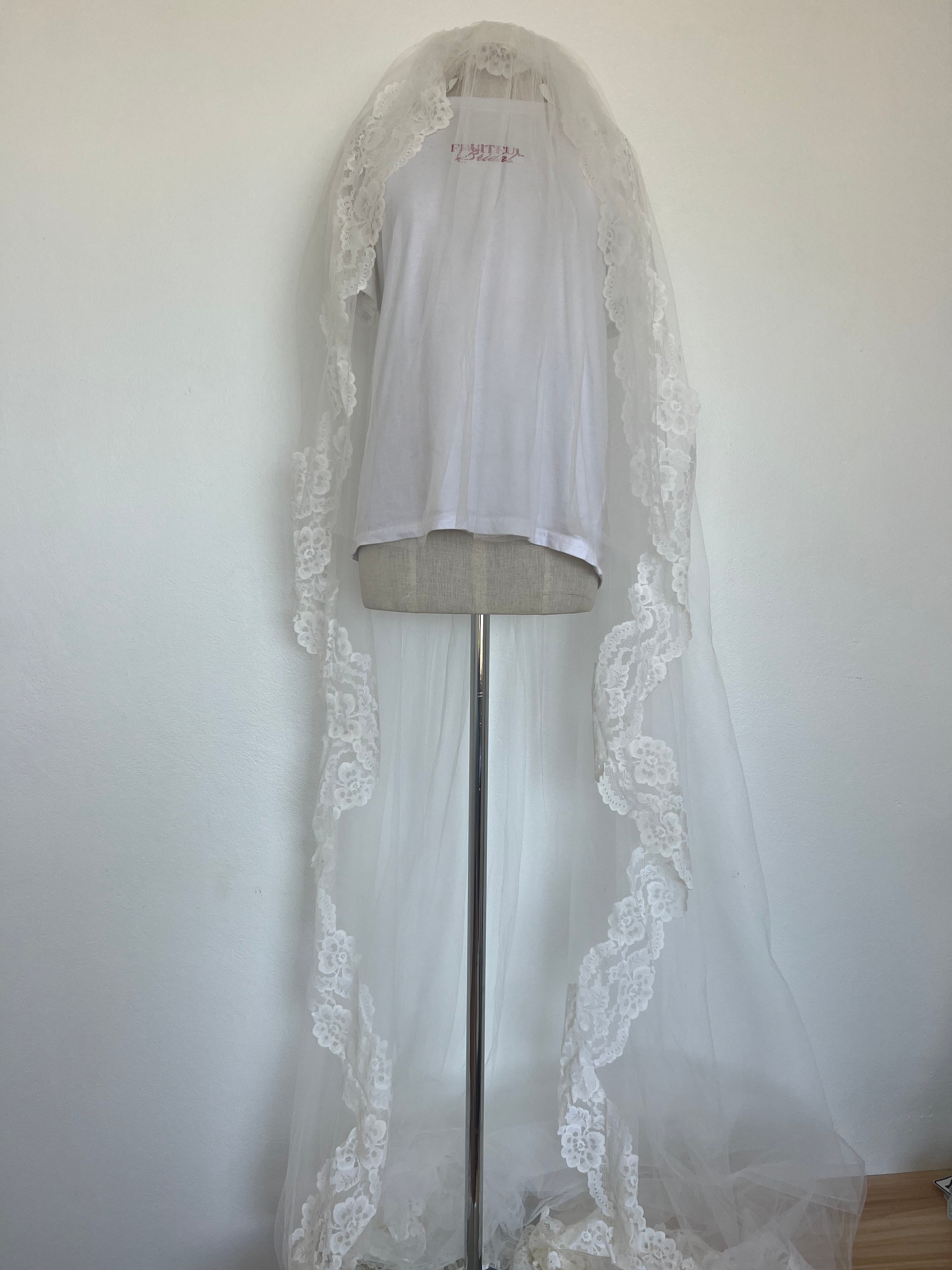 1970s Long Lace Mantilla with Crown Veil