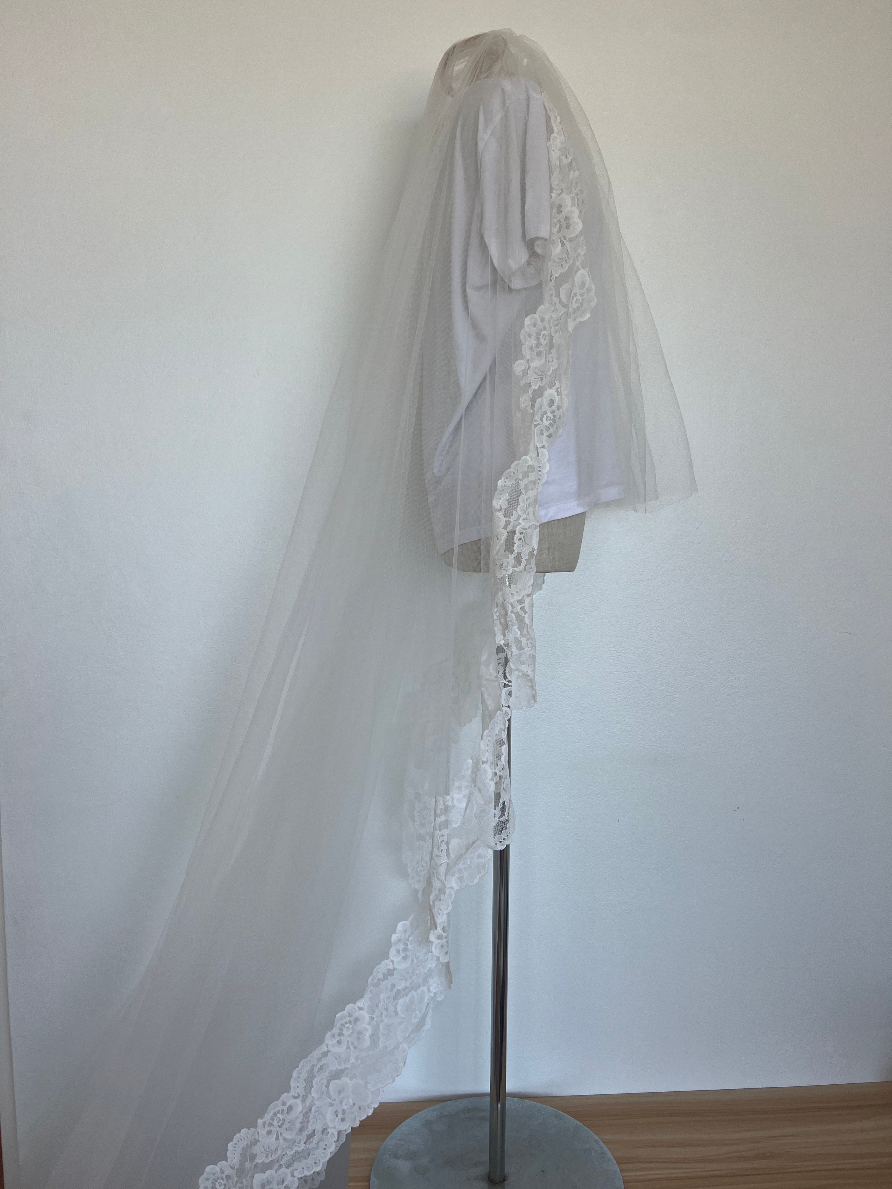 1970s Long Lace Mantilla with Crown Veil