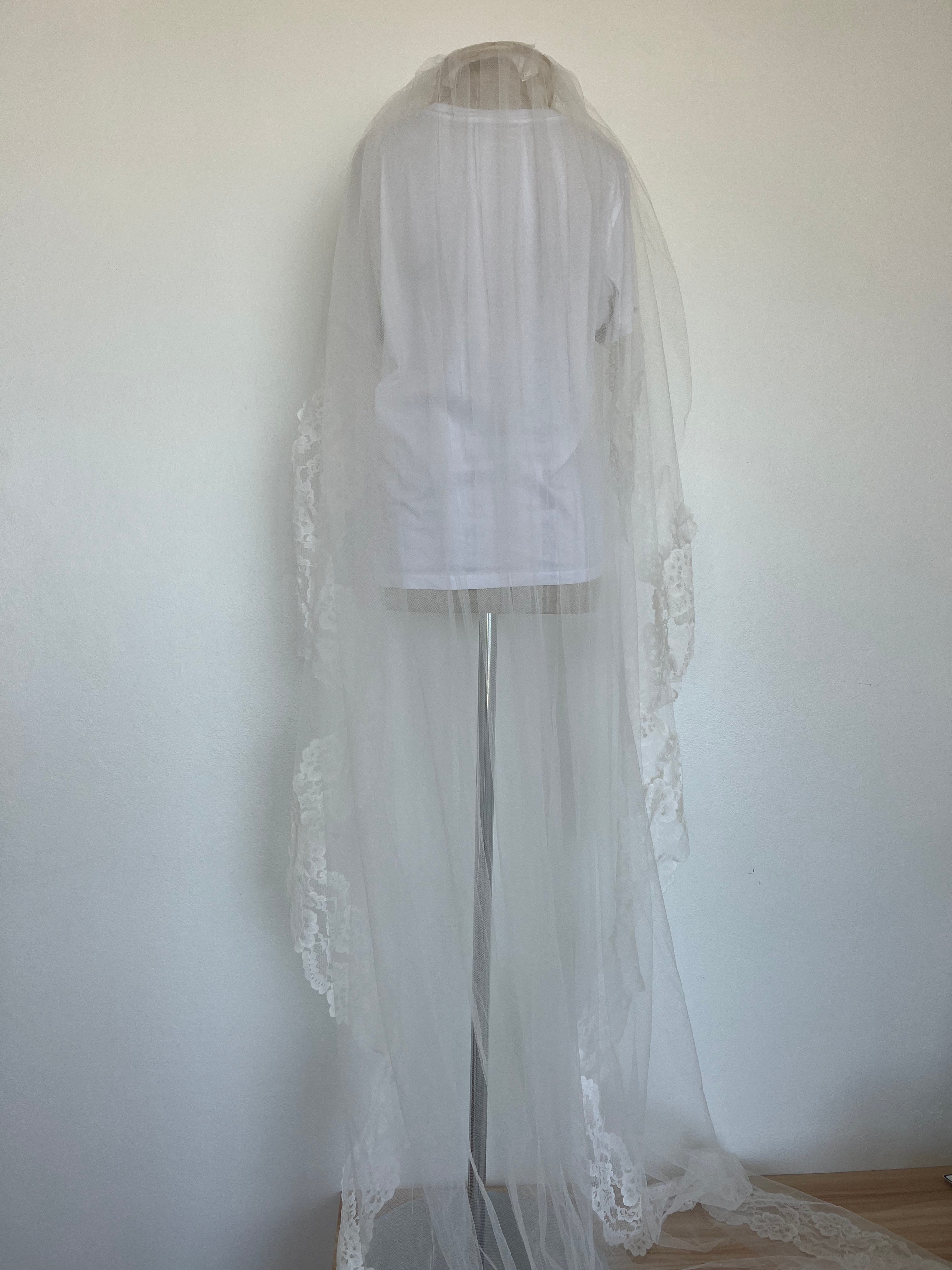 1970s Long Lace Mantilla with Crown Veil