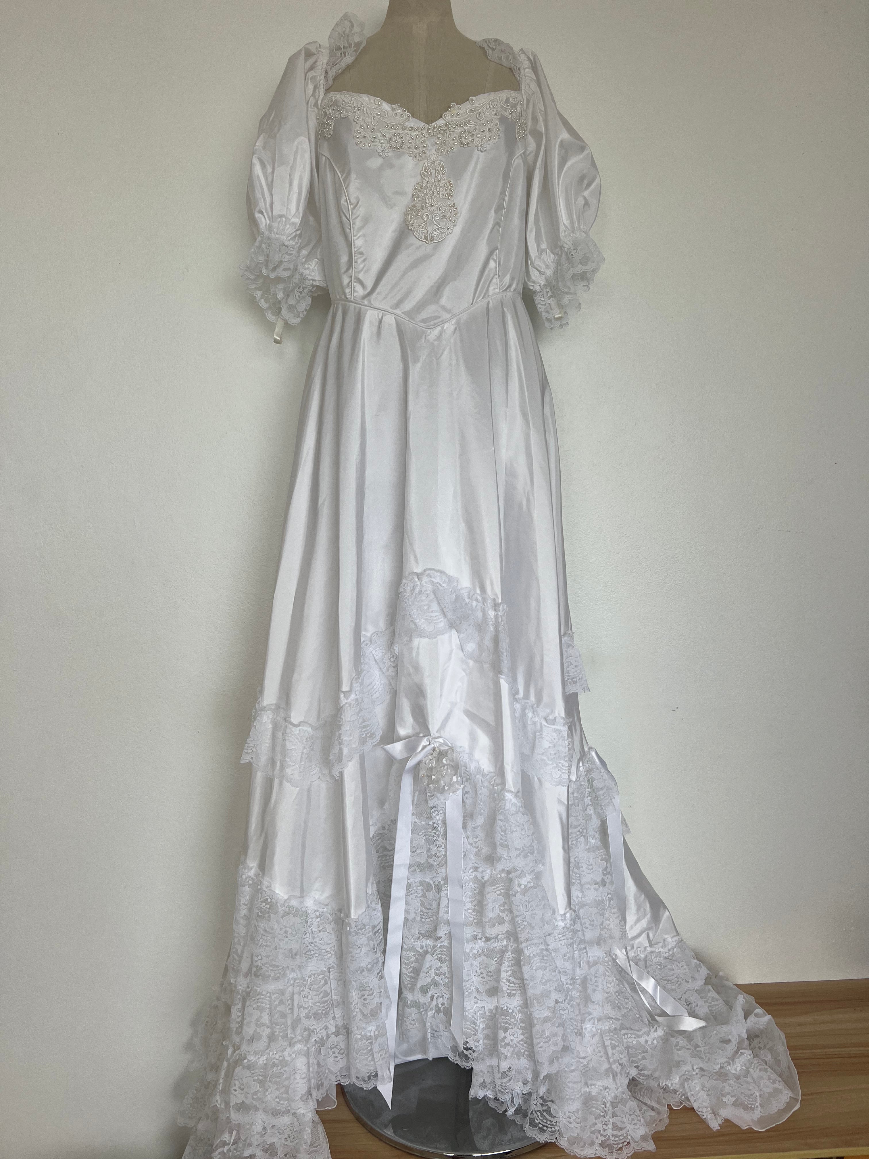 1980s Lace Ruffle Princess Dress