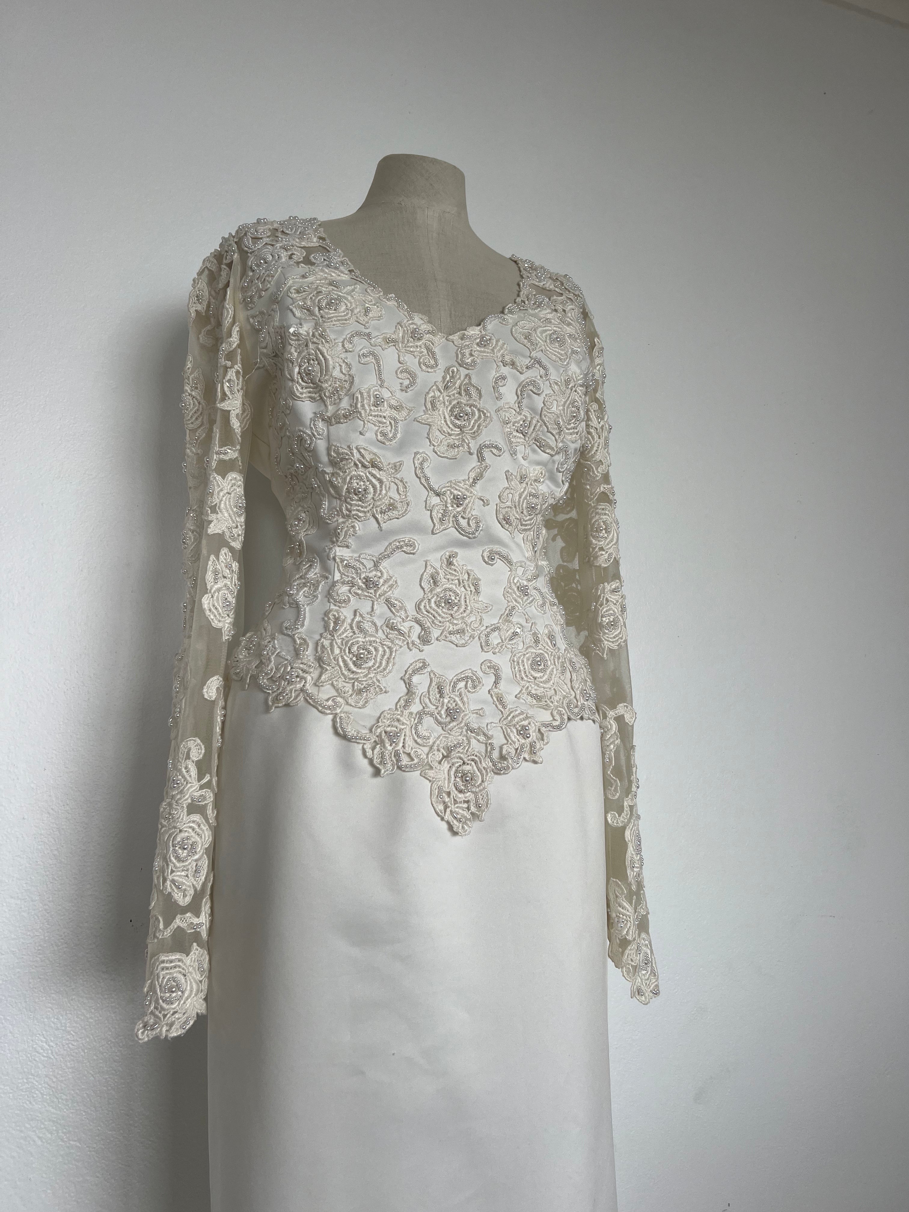 1990s Beaded Lace Bodice Column Dress