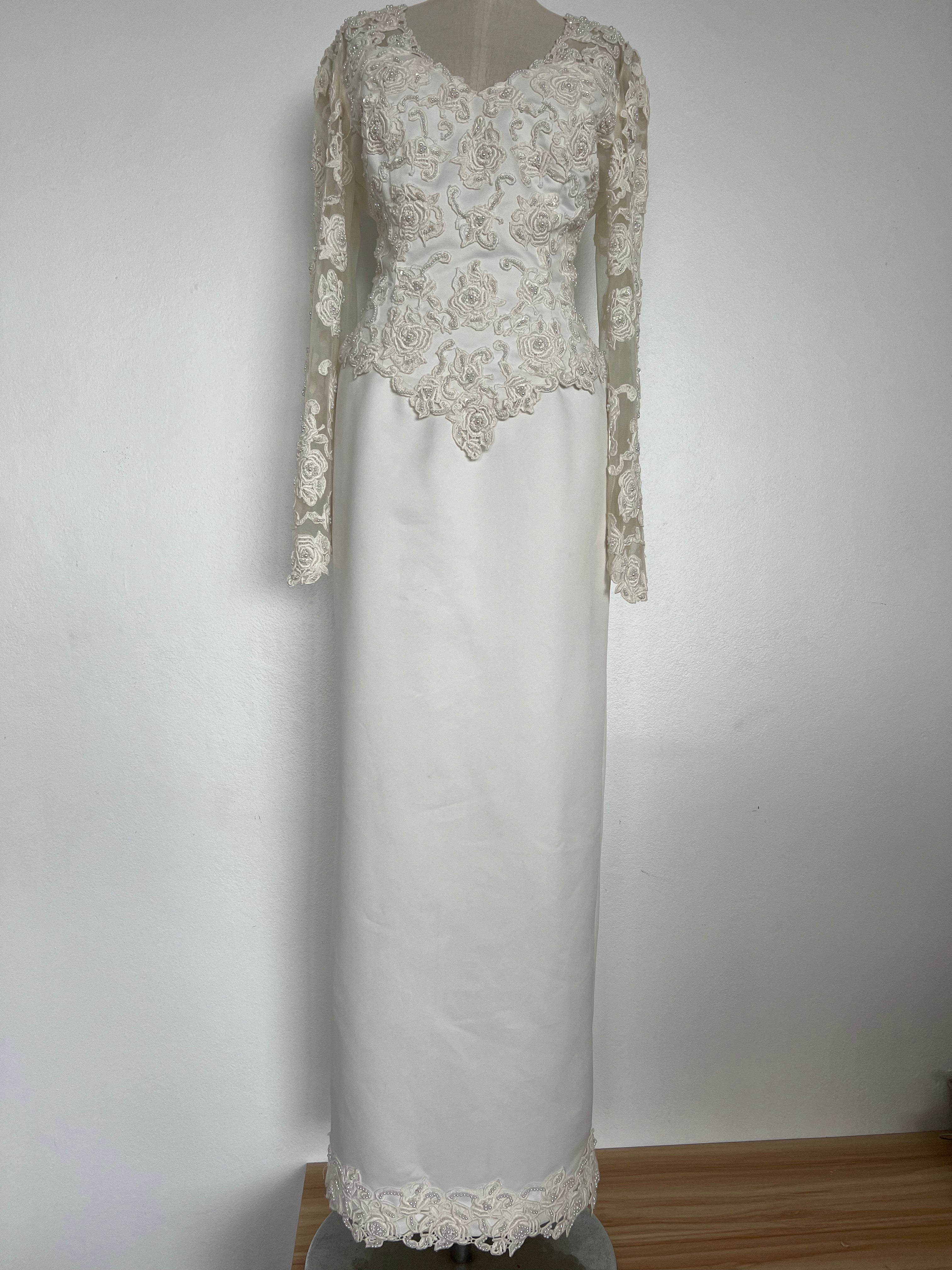 1990s Beaded Lace Bodice Column Dress