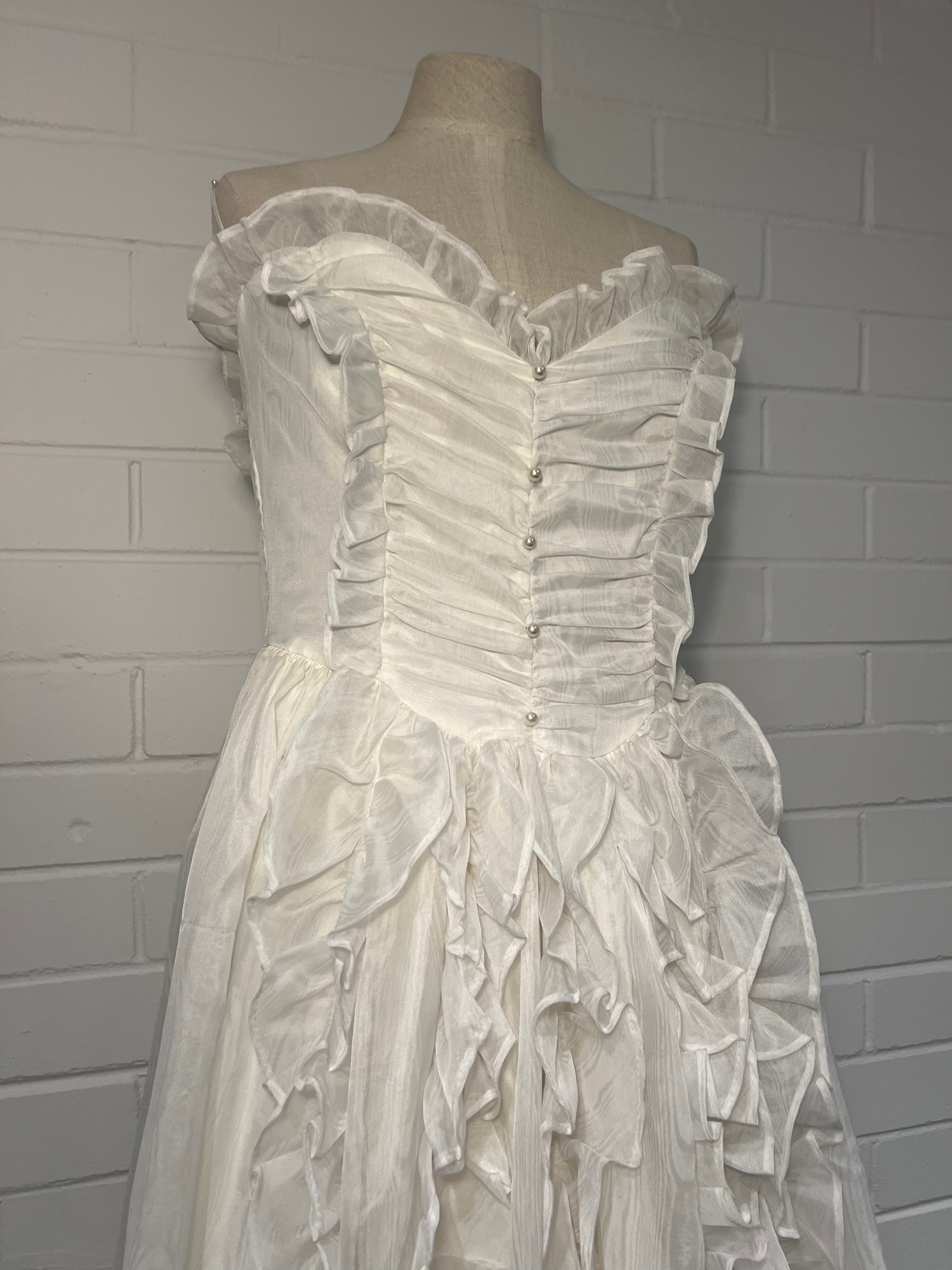 1980s Strapless Ruffle Detail Gunne Sax Dress