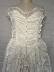 1980s Strapless Ruffle Detail Gunne Sax Dress