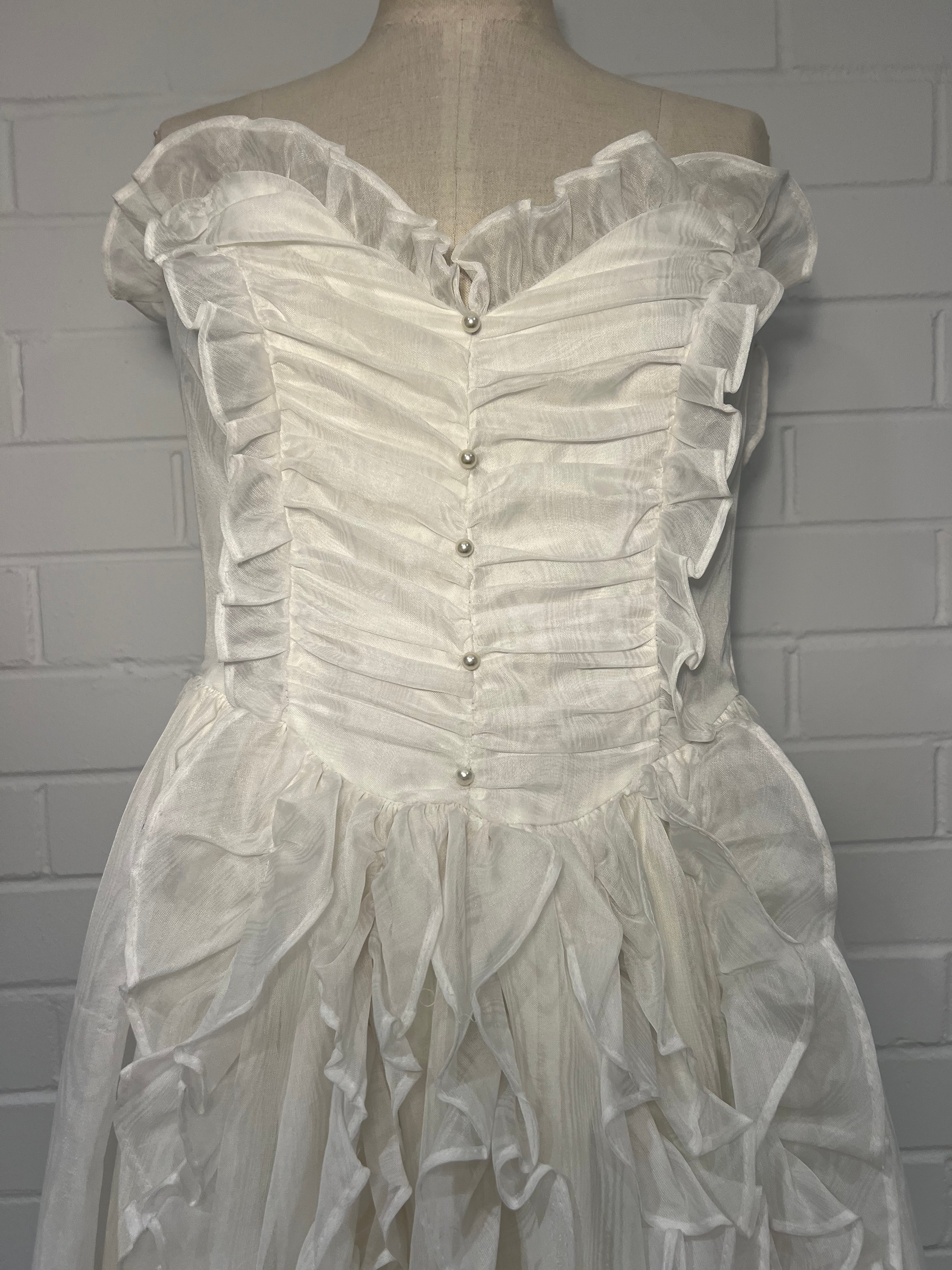 1980s Strapless Ruffle Detail Gunne Sax Dress