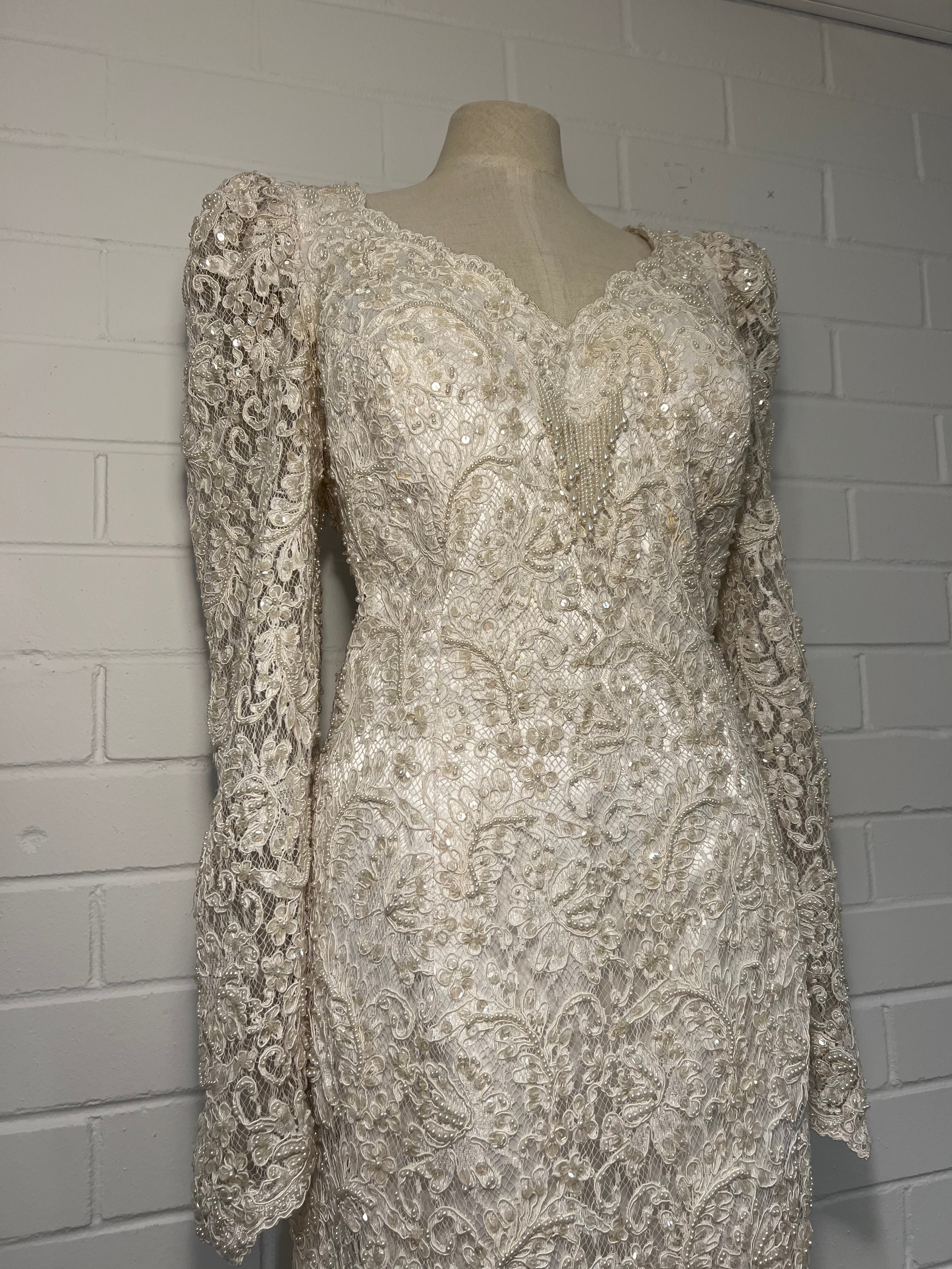 1990s Beaded Lace V Neck Column Dress