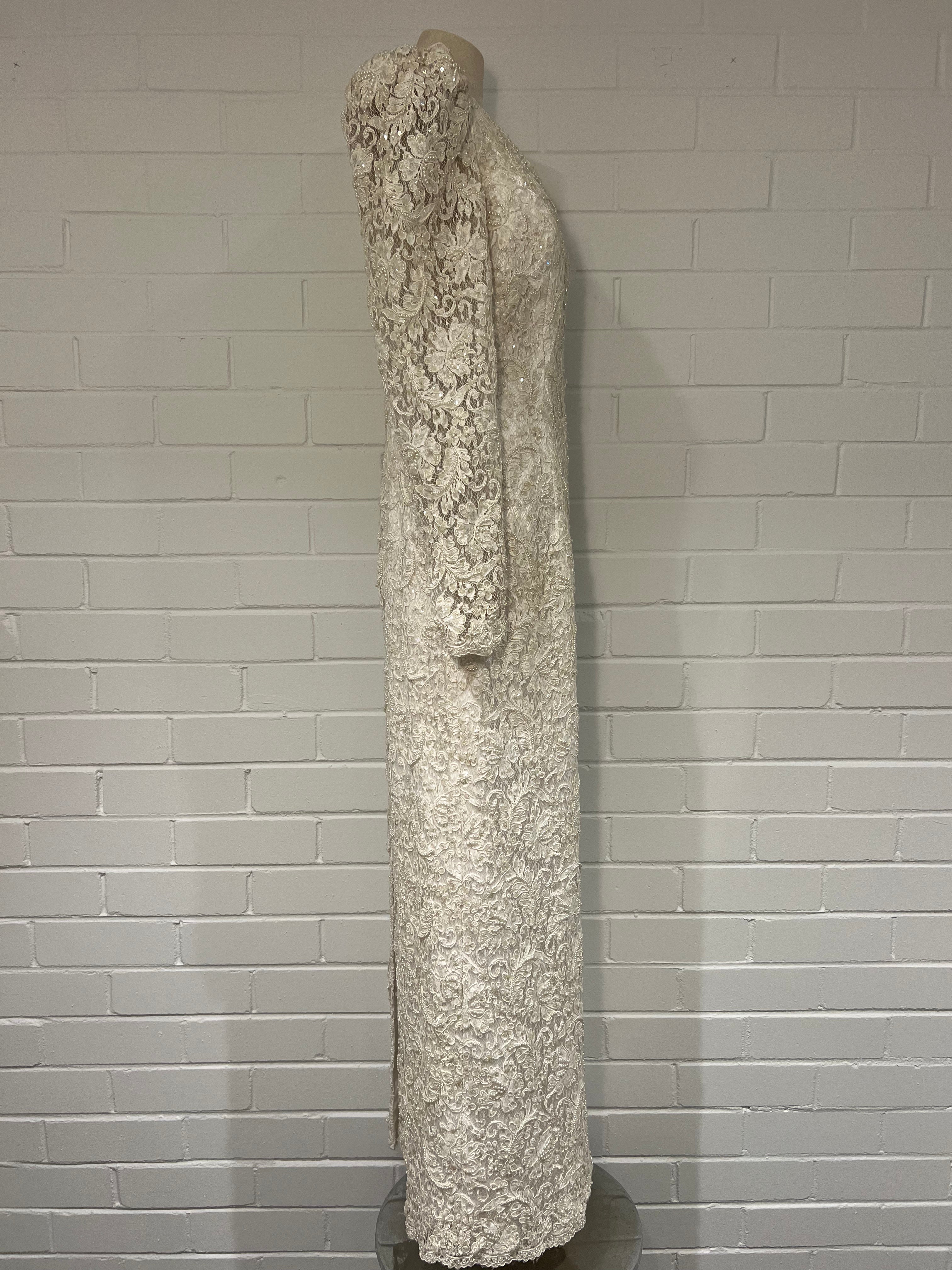 1990s Beaded Lace V Neck Column Dress