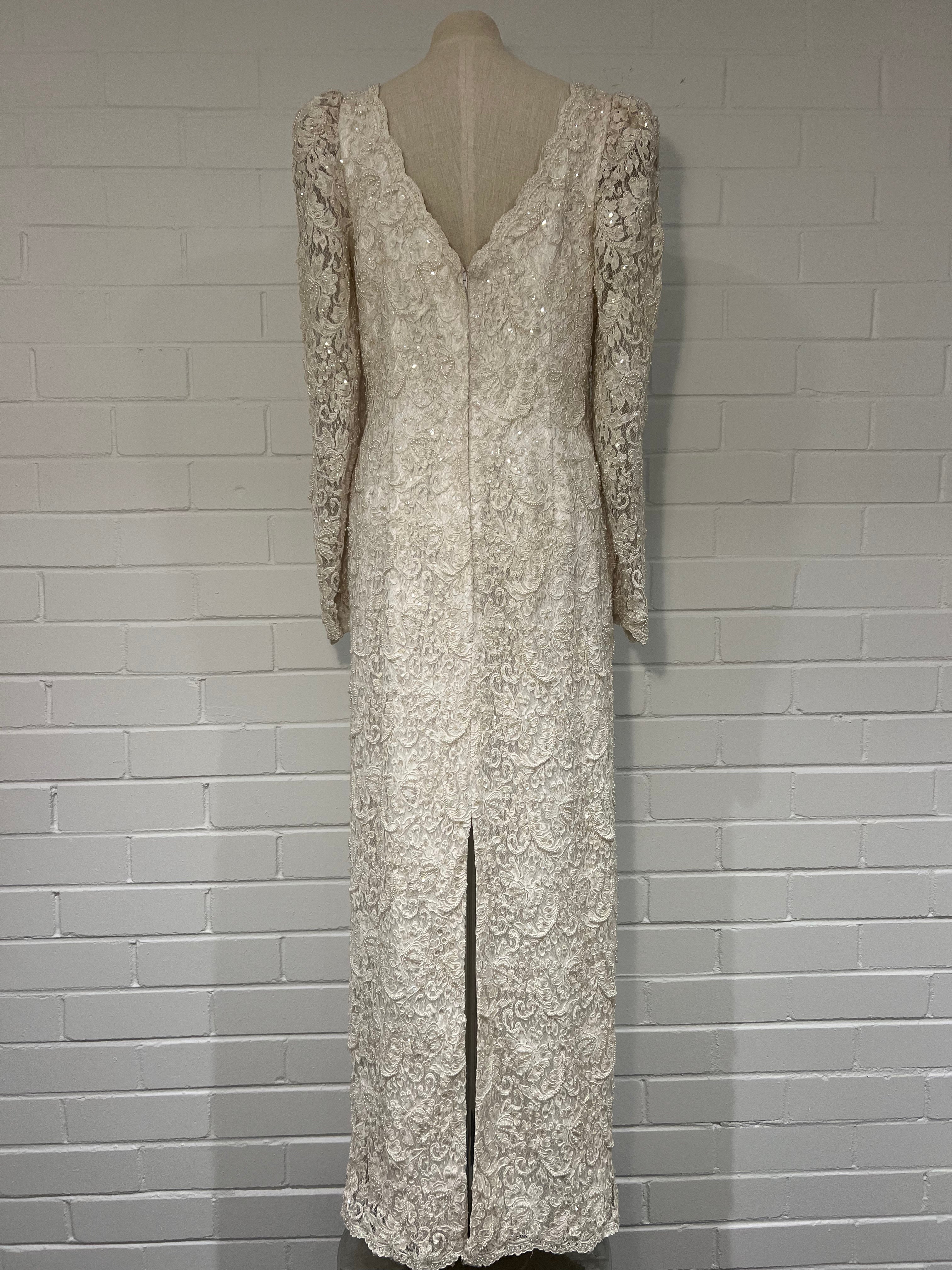 1990s Beaded Lace V Neck Column Dress