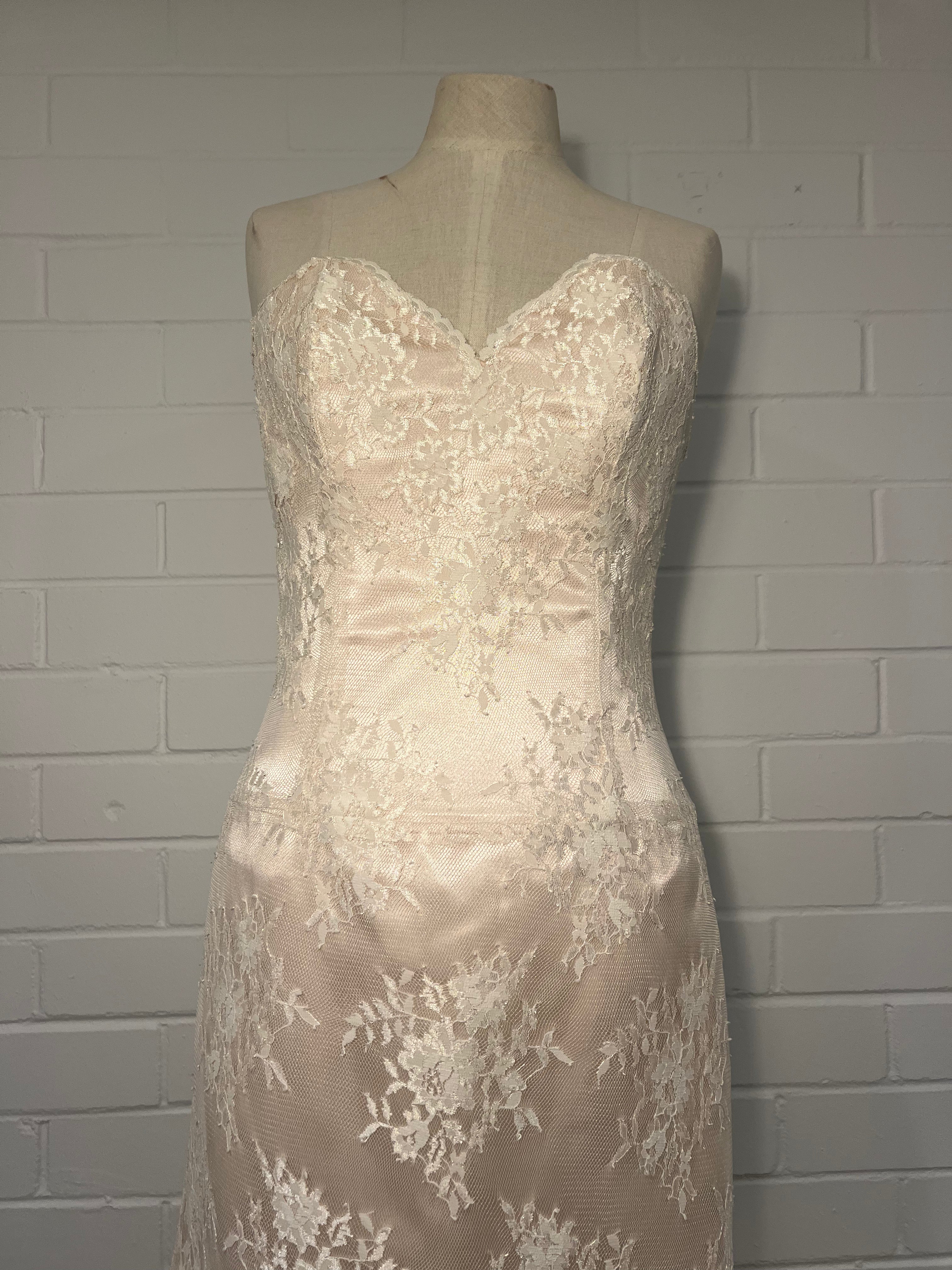 1990s Lace Strapless Mermaid Dress