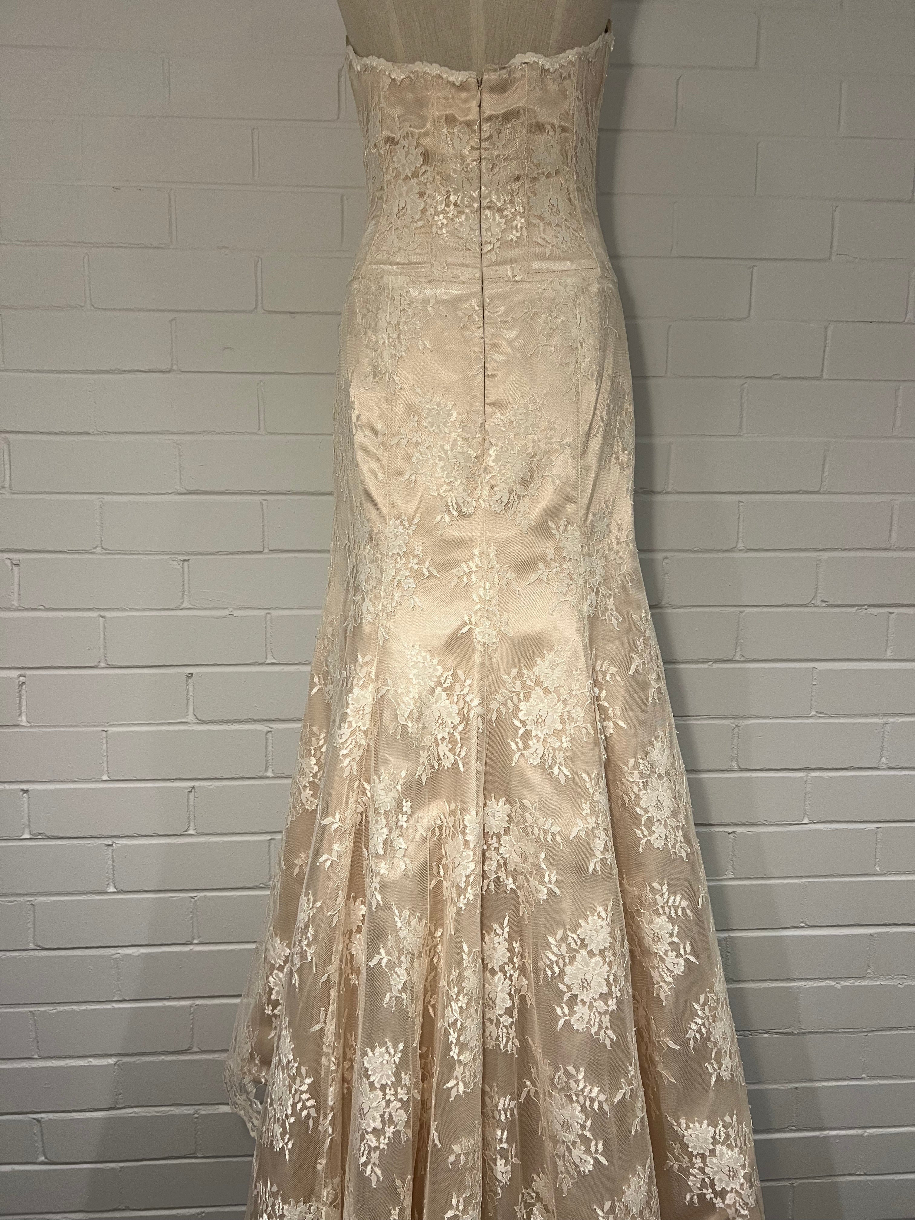 1990s Lace Strapless Mermaid Dress