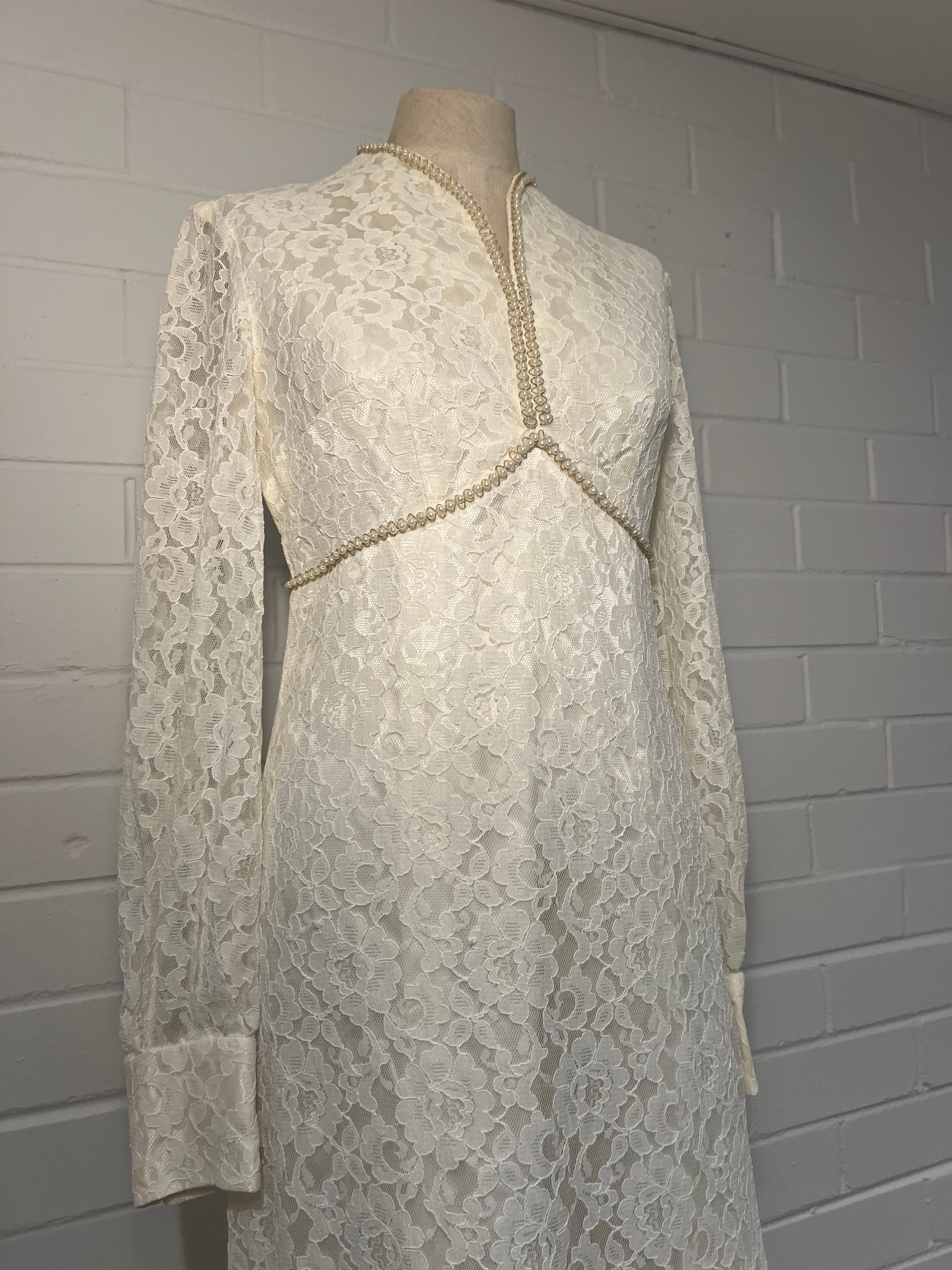 1970s Lace Pearl Detail Column Dress