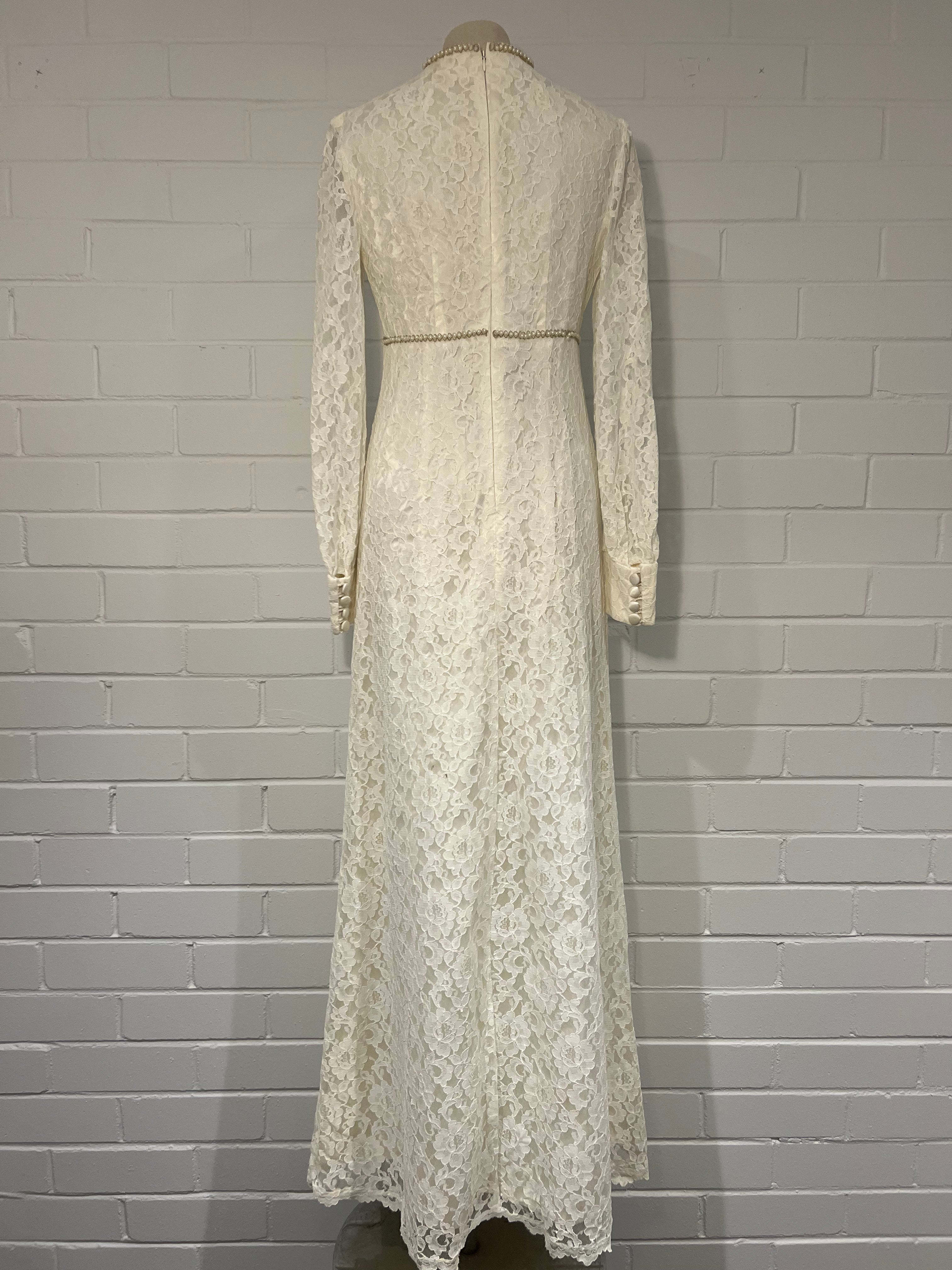 1970s Lace Pearl Detail Column Dress