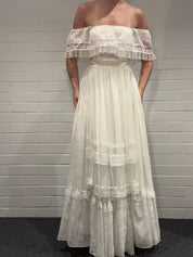 1970s Gunne Sax Off The Shoulder Lace Dress