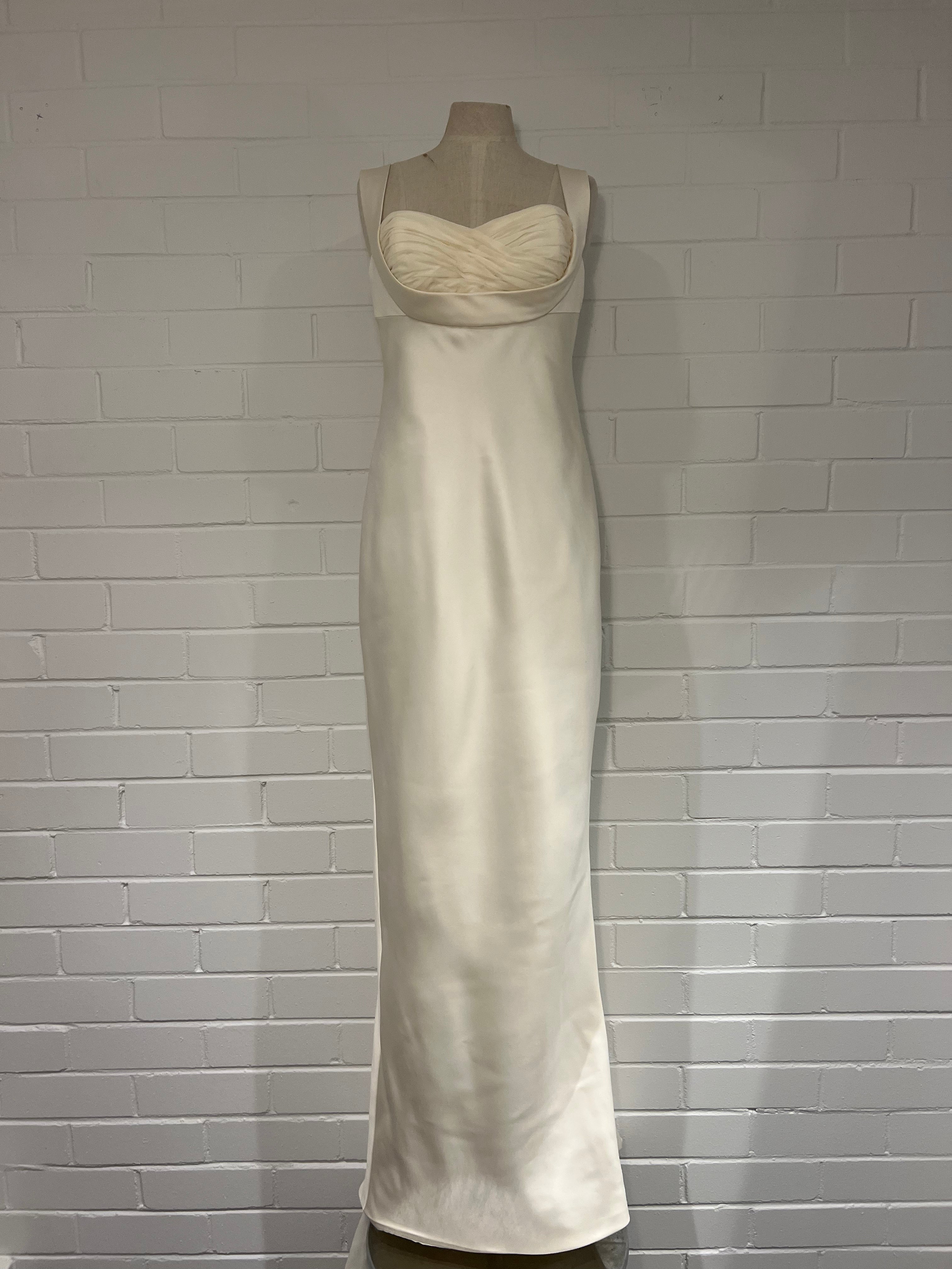 1990s Satin Pleated Bust Column Dress