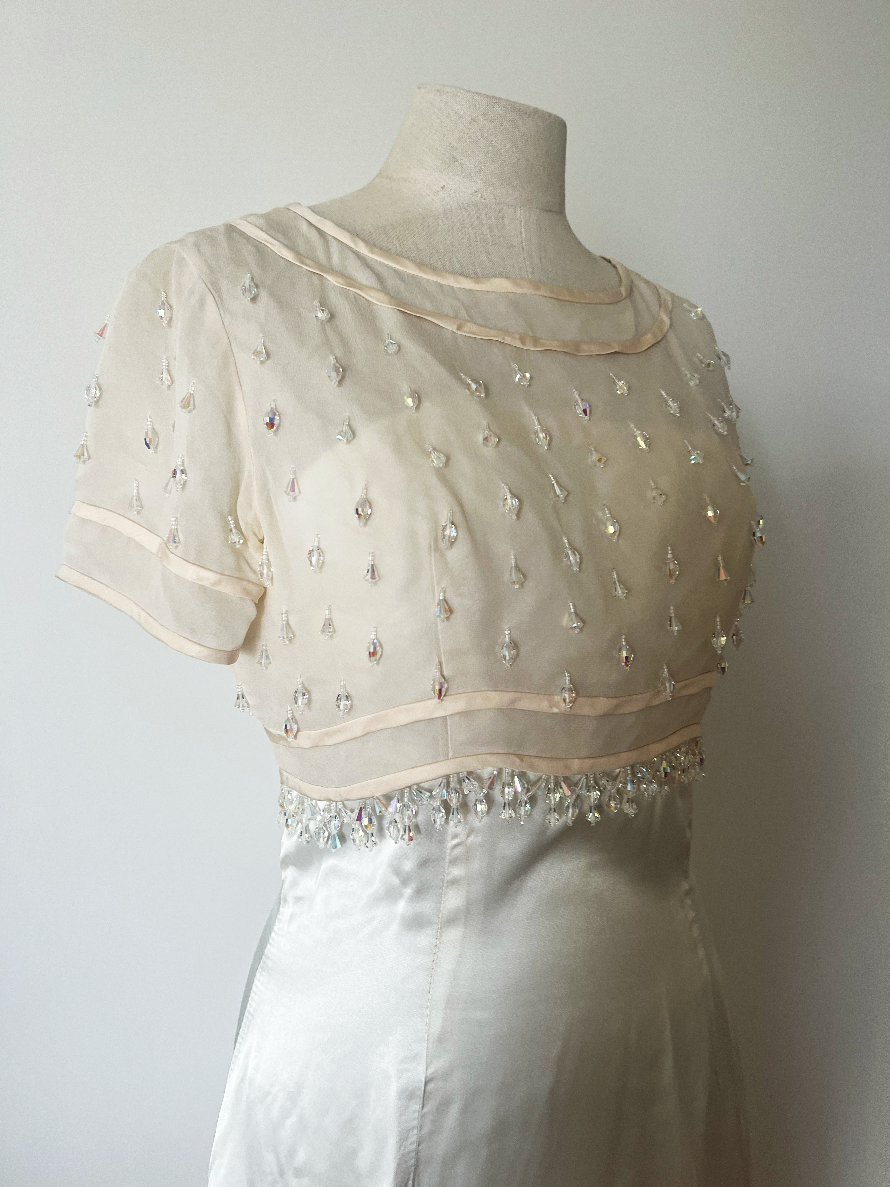 1970s Bridal Slip with Crystal Beaded Topper