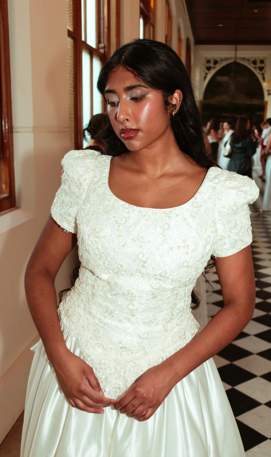 1990s Beaded Lace Bodice Dress